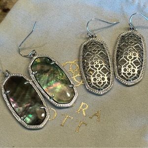 2 Pair Kendra Scott Elle Earrings Silver Filigree & Silver Iridescent